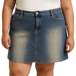 Lazer Plus Size XL Mini Skirt Womens Vintage Denim Faded Distress Wash Raw Hem